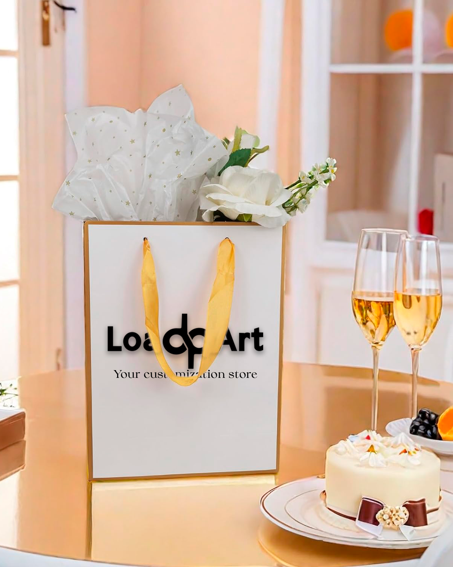 Elegant Gift Bags with Gold Satin Handles